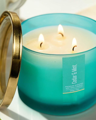 3 Wick Soy Wax Scented Candle | Cedar & Mint Fragrance