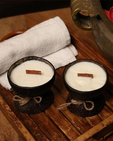 Massage Candle | Oudh Aroma | Wooden Wick, 5 oz Candle in Coconut Shell