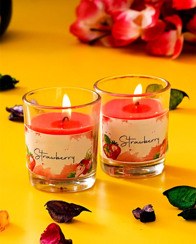 2Pcs Scented 1 Wick Strawberry Solid Geometric Regular Jar Candles