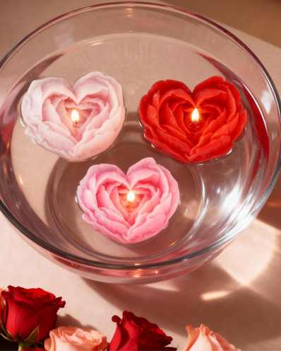 Set of 3 Rose Heart-Shaped Scented Floater Candles