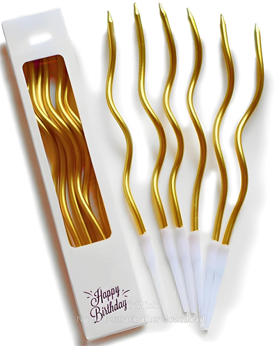 Unscented Party Twisty Metallic Golden Spiral Candles-6Pc