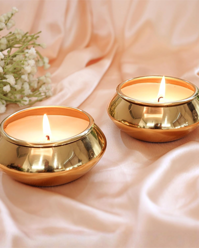 Metal Scented Candle Set | Gold Decorative Jar Candles Bowls for Home Décor | Luxury Ambient Lighting & Festive Gifting | Living Room Table Décor | Christmas Valentine Gifts