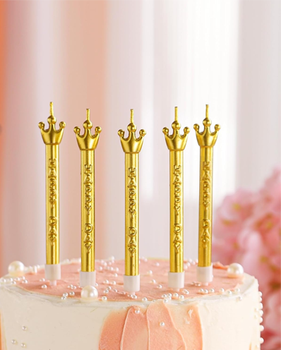 Birthday Candles, Gold Birthday Candles for Cake, 5PCS