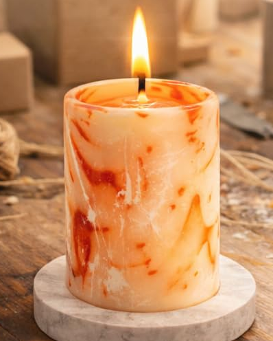Orange Sandalwood Amber Scented Wax Pillar Candle