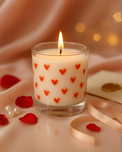 White & Red Geometric Printed Scented Jar Candle- 250 gm